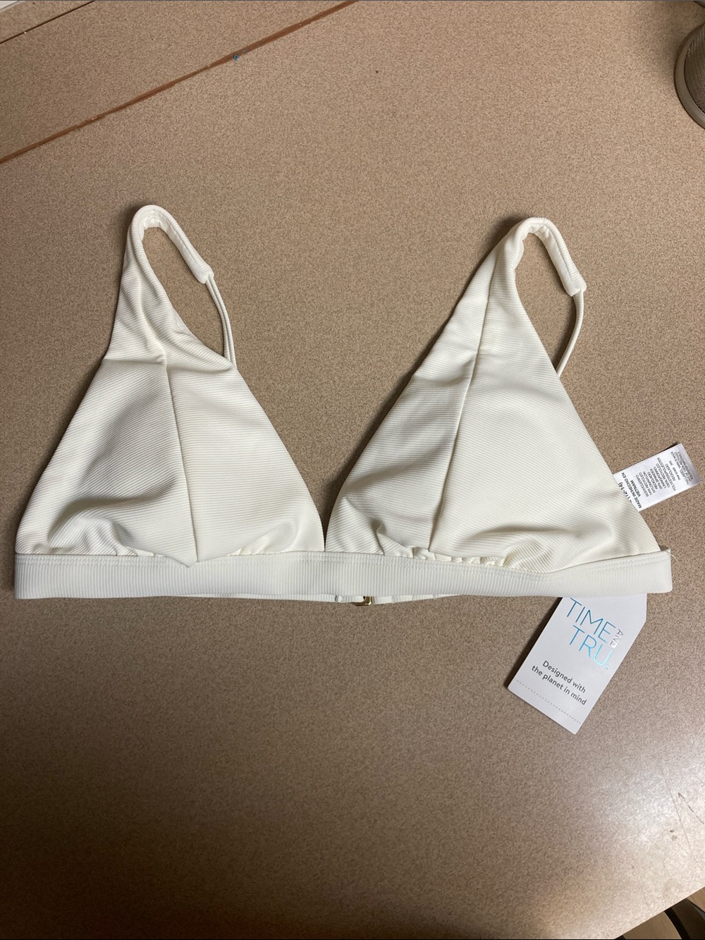 Time and Tru Cream Ribbed Triangle Bikini Top